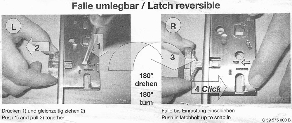 Darstellung Falle umlegbar vom Hörmann Einsteck-Rohrprofilschloss 1314 PZ